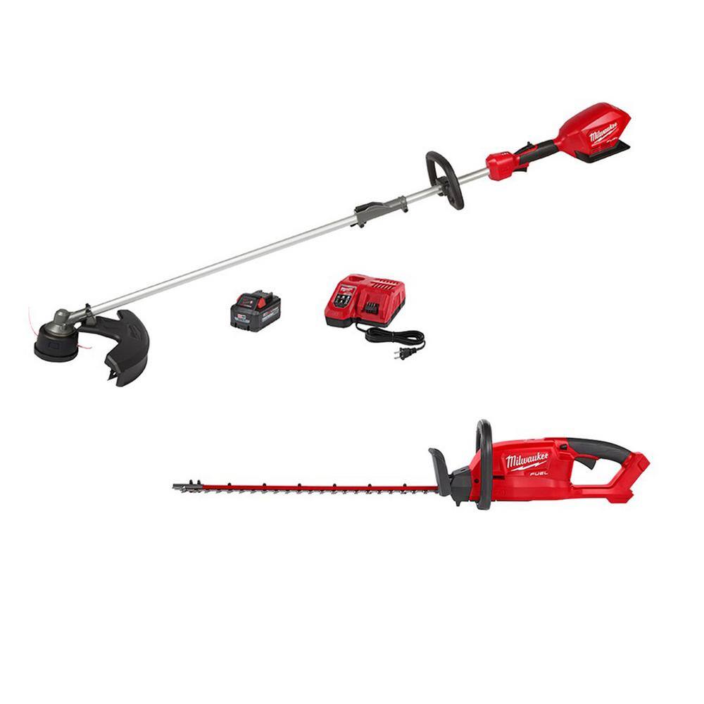 MW M18 FUEL 18V Lithium-Ion Brushless Cordless QUIK-LOK String Trimmer 8.0Ah Kit with M18 FUEL 24 in. Hedge Trimmer(2-Tool) 2825-21ST-2726-20