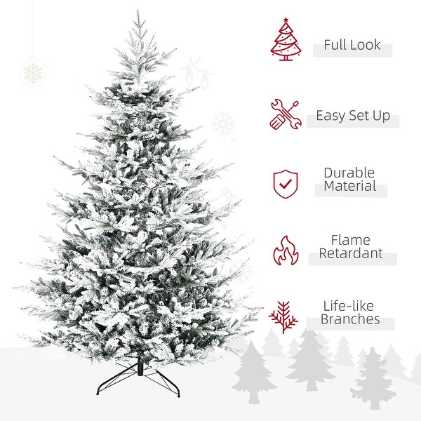 HOMCOM 8 Foot Snow Flocked Artificial Christmas Tree