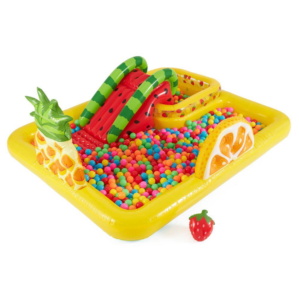 INTEX Yellow Plastic Fun  ft.N Fruity Inflatable Kiddie Pool Play Center and Fun Ballz 100 Pack 57158EP + 49602EP