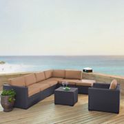 Crosley Furniture Biscayne Patio Wicker Loveseat， Chair， Coffee Table and Ottoman 6-piece Set