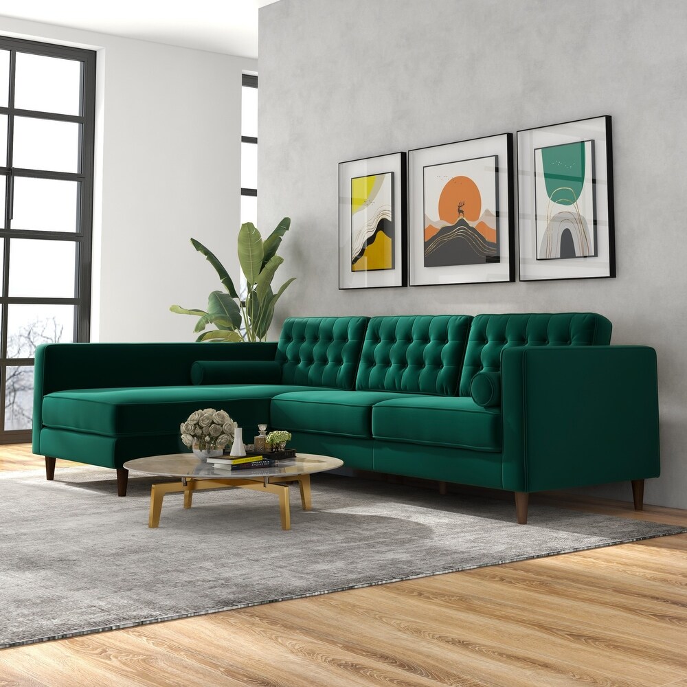 Ora Tufted Modern Living Room Velvet Corner Sectional Sofa in Green