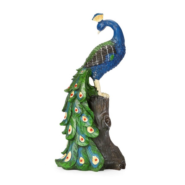 Techko Maid Peacock Meditating Solar Outdoor Garden Statue Decor With Spotlight