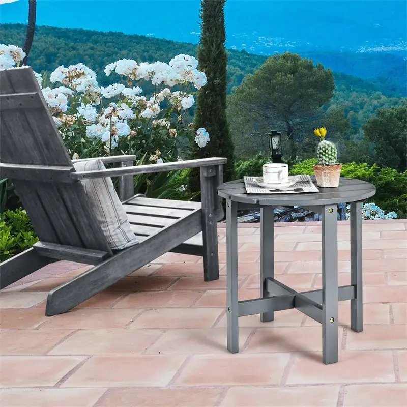 18’’ Outdoor Round Bistro Side Table Wood Slat End Table for Garden