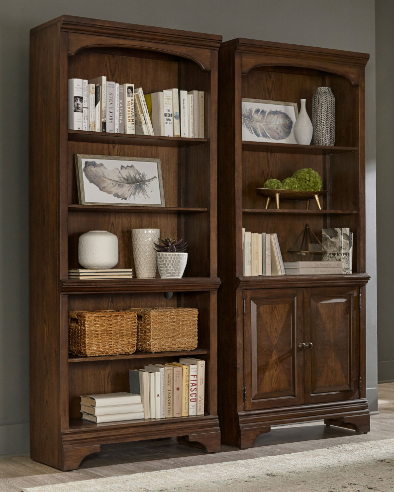 Hartshill Bookcase With Cabinet Burnished Oak   Modern   Bookcases   by Modon  Houzz