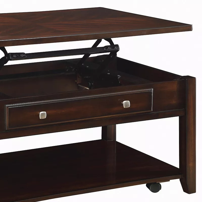 Modern Lift Top Wooden Coffee Table With Storage and Shelf， Walnut Brown