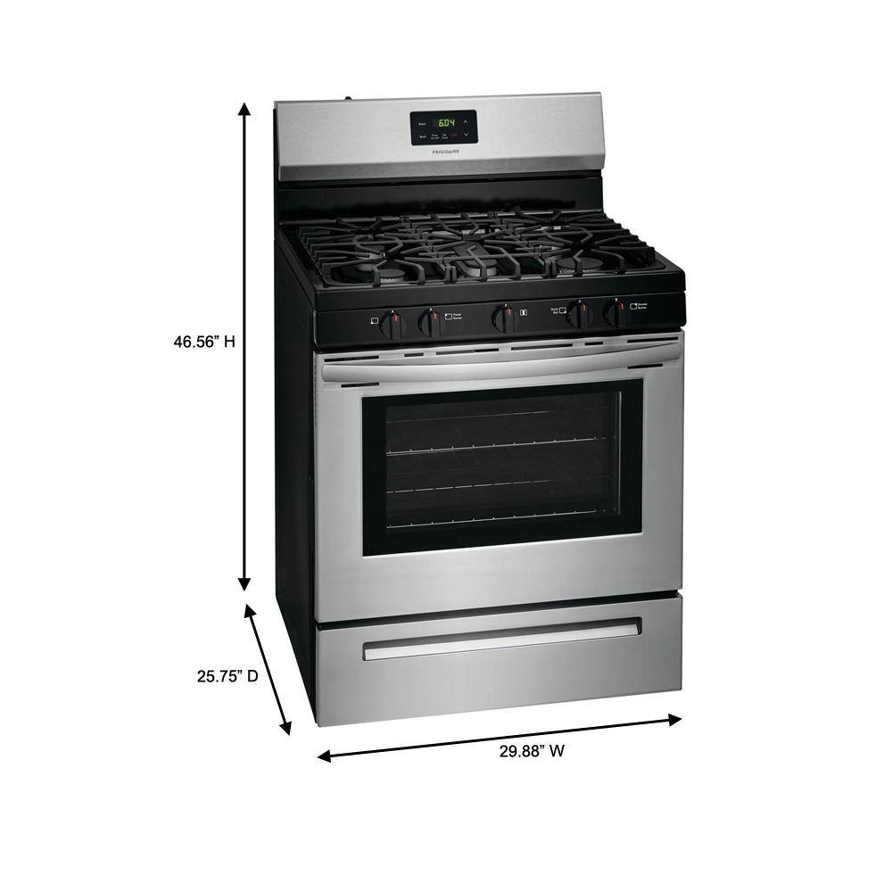 Frigidaire 30 in. 5 Burner Freestanding Gas Range in Stainless Steel FCRG3052AS