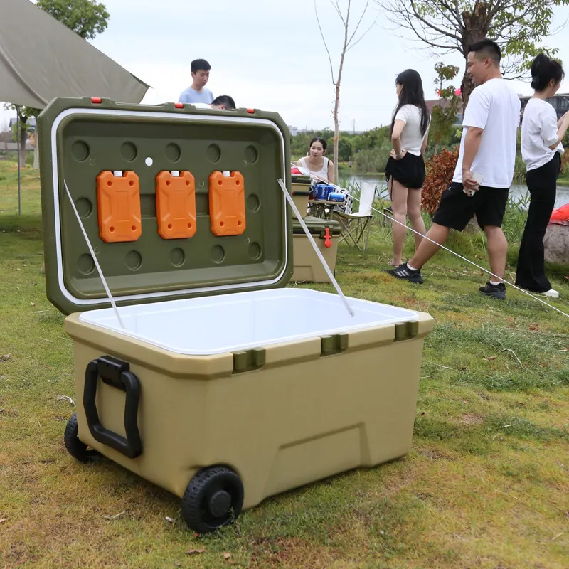 Large Volume Portable Wheeled Cooler Box Ice Chest Cooler Box With Wheels For Seafood Fruit Drinks Storage