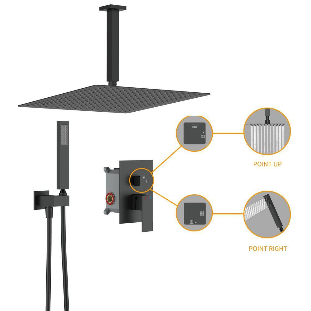 GIVING TREE 2-Spray Patterns with 2.5 GPM 16 in. Rainfall Shower Head Solid Brass Ceiling Mount Dual Shower Heads in Matte Black XLHDDTSH0017