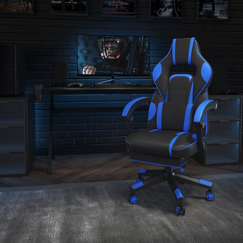 Emma and Oliver Black Ergonomic Gaming Chair -Recline Back/Arms， Footrest， Massaging Lumbar