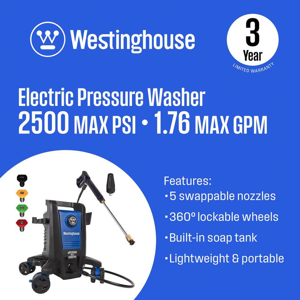 Westinghouse ePX3500 2500 PSI 1.76 GPM Cold Water Electric Pressure Washer with Anti-Tipping Technology ePX3500