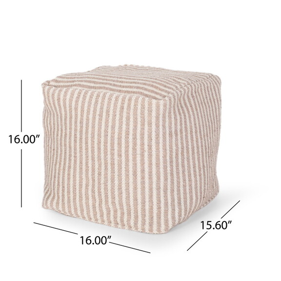 Arwen Boho Yarn Pouf  Light Brown and White