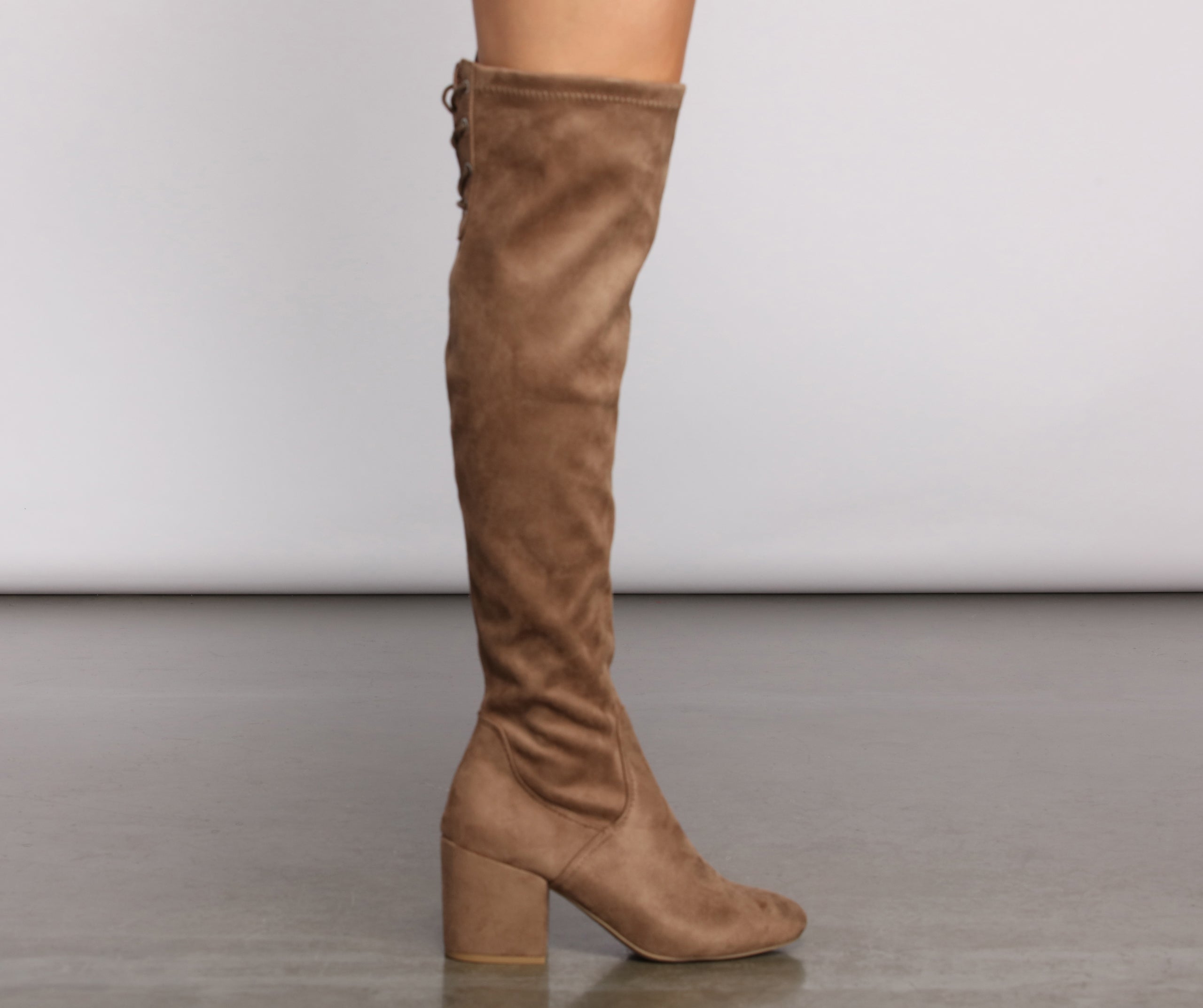 Over The Knee Tie Back Heeled Boots