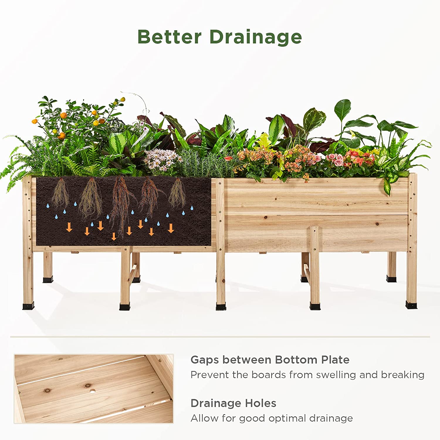 AMERLIFE 15 Inch Deep Wooden Raised Garden Planter 8x2FT Raised Garden Bed with Legs Elevated Planter Box Elevated Garden Planters for Deep-Rooted Plants 800lb Capacity Outdoors Patio Backyard