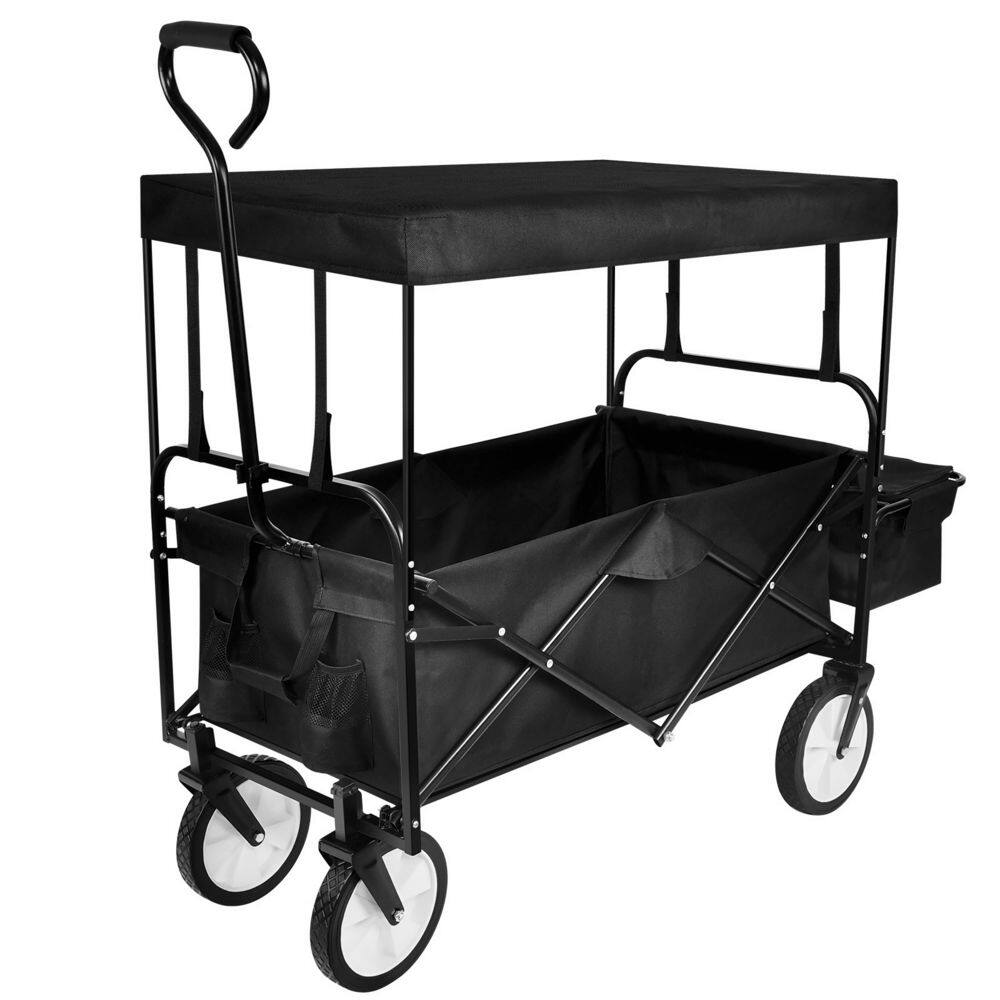 Kahomvis Heavy Duty Folding Portable Steel Hand Cart in Balck with Removable Canopy and 8 in. Wheels Mile-LKD0-TSYU