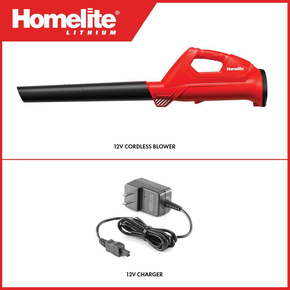 Homelite 12 Volt Lithium 90 MPH 160 CFM Cordless Battery Blower with Internal 2.5 Ah Battery and Charger HOMBL10