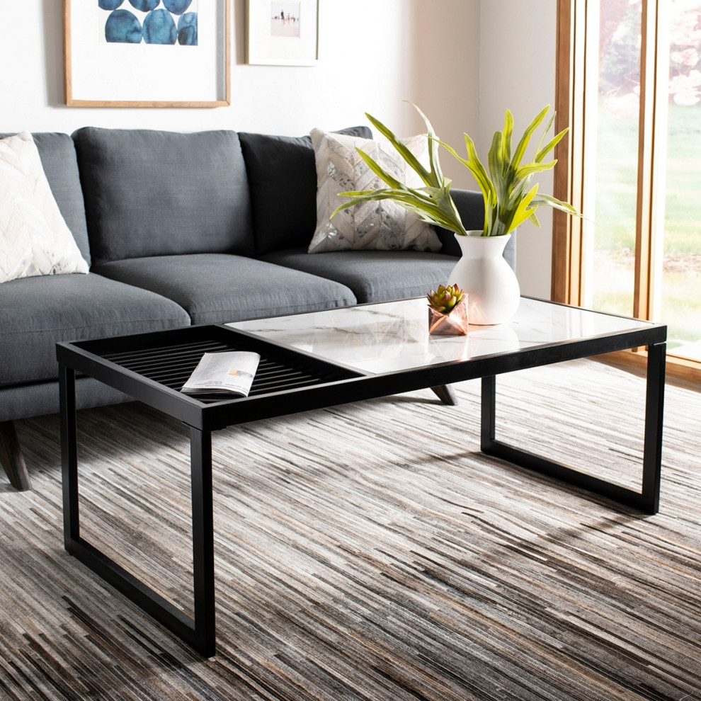 Rico Coffee Table White Marble/ Black   Industrial   Coffee Tables   by AED Luxury Home Decor  Houzz