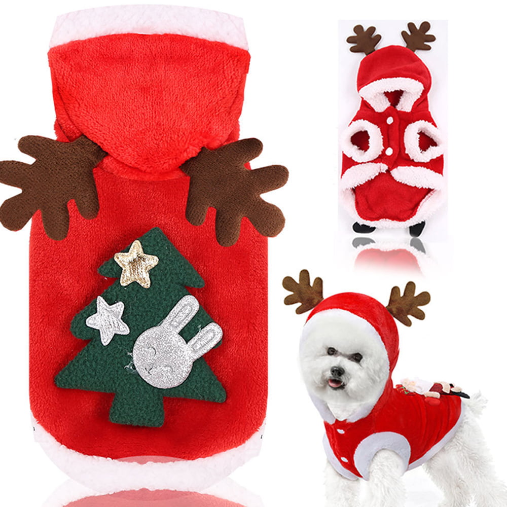 Ugerlov Dog Christmas Costumes， Pet Cold Weather Dog Christmas Costumes Coat， Puppy Santa Claus Reindeer Outfit Winter Hoodie Warm Vest Clothes XS