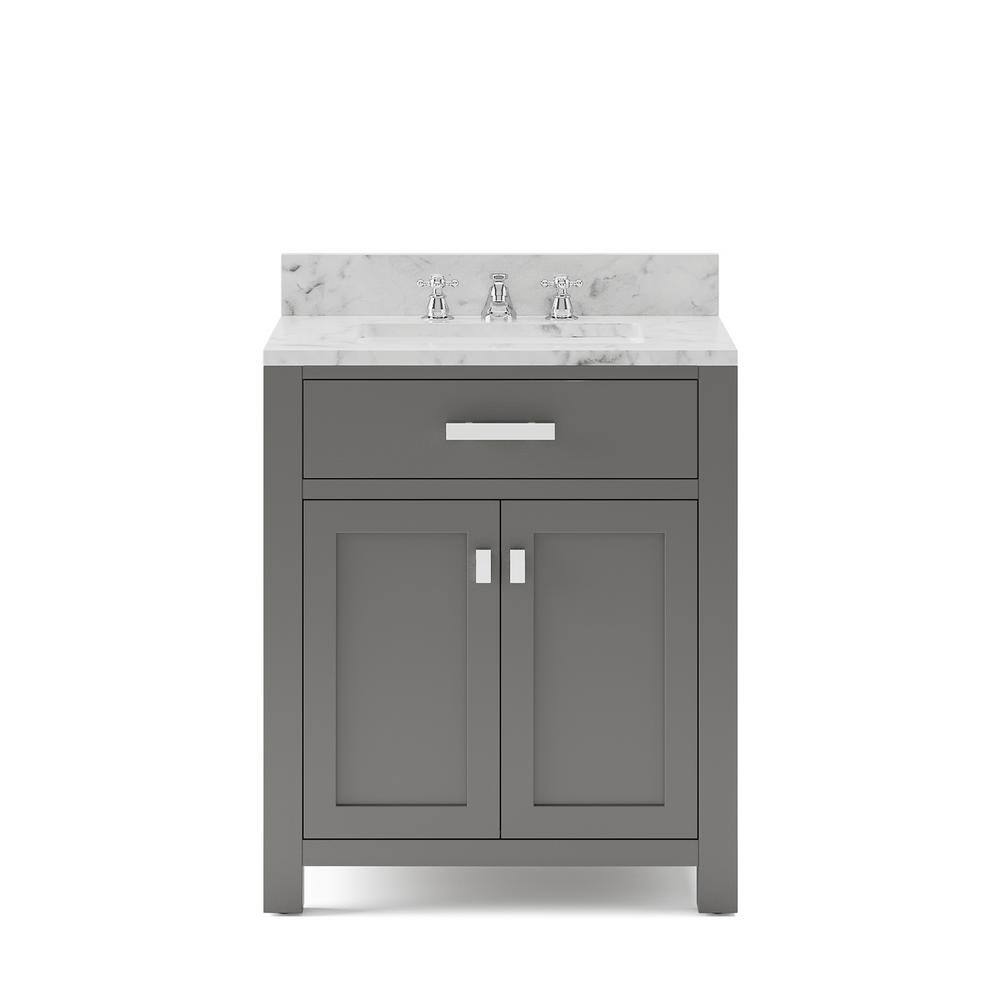 Water Creation 30 in. W x 21 in. D x 34 in. H Vanity in Cashmere Grey with Marble Vanity Top in Carrara White Madison 30G