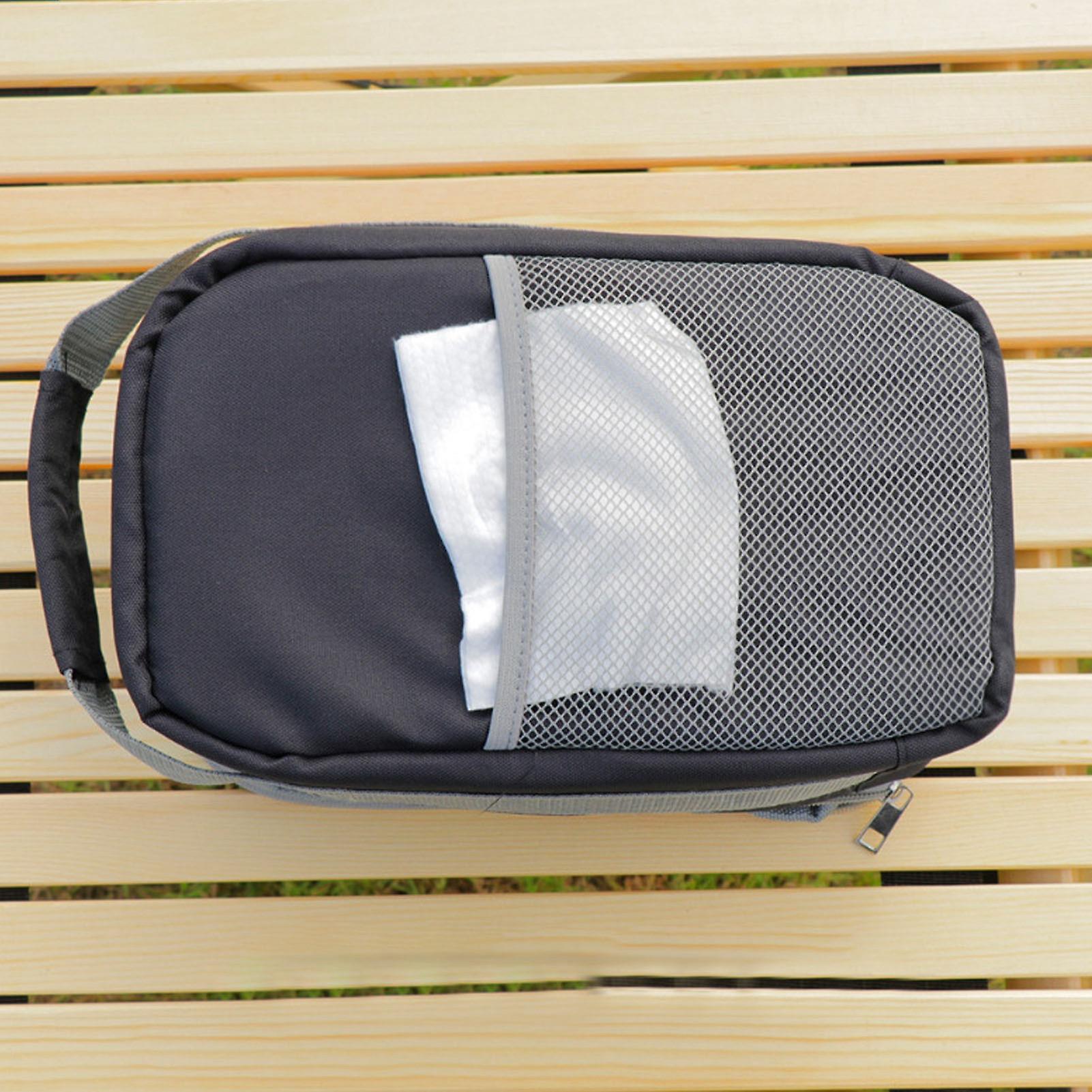Camping Tableware Bag， Portable Dishes Storage Bag Detachable Compartment Large Capacity Black Grey Stitching Picnic Cutlery For Camp And Outdoor