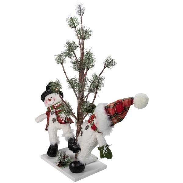 34 Snowmen Friends With LED Pine Tree Christmas Tabletop Decor