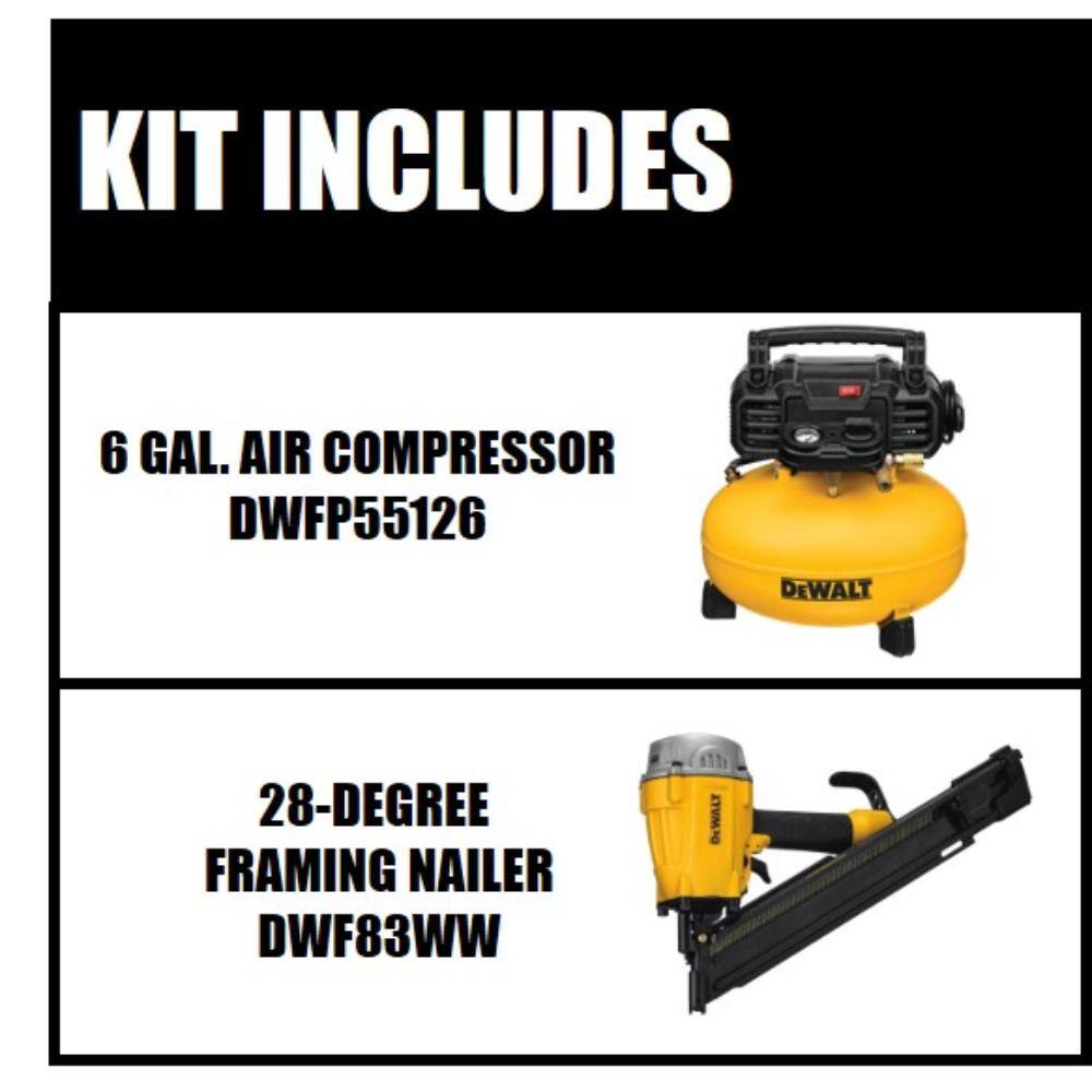 DW 6 Gal. 165 PSI Portable Electric Pancake Air Compressor and Pneumatic 28-Degree Framing Nailer DWFP55126F83WW