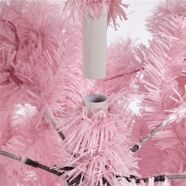 Yaheetech Prelit Flocked Artificial Christmas Tree Snow Frosted Christmas Tree，Pink