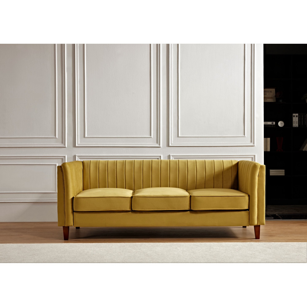 Modern 3 Seater Sofa  Velvet Seat  ampVertical Channel Tufted Backrest   Contemporary   Sofas   by Decorn  Houzz