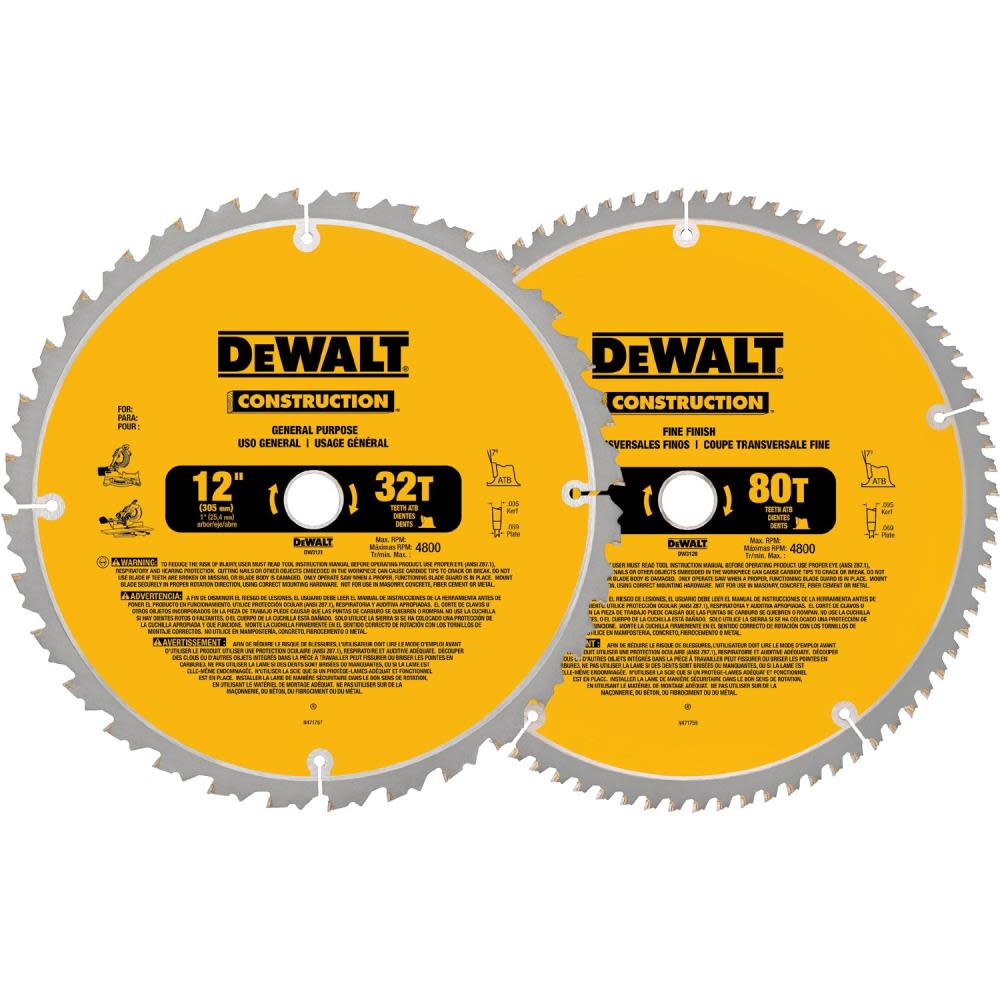 DEWALT 12-in 80T and 12-in 32T Saw Blade DW3128P5 from DEWALT