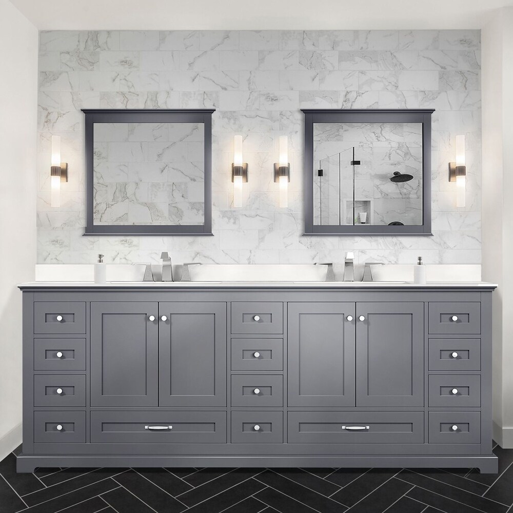 Dukes 84 in. W x 22 in. D Dark Grey Double Bath Vanity  White Quartz Top  and 34 in. Mirrors