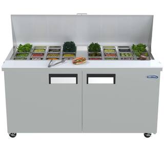 Koolmore 60 in. W 15 cu. ft. Refrigerated Food Prep Station Table with Mega Top Surface in Stainless Steel RPT60-2D-MT