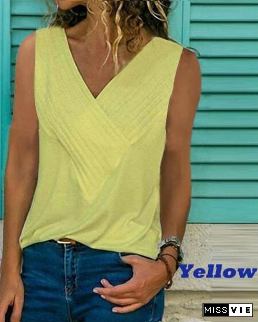 Plus Size Causal Solid Color Sleeveless V Neck Shirts Tops