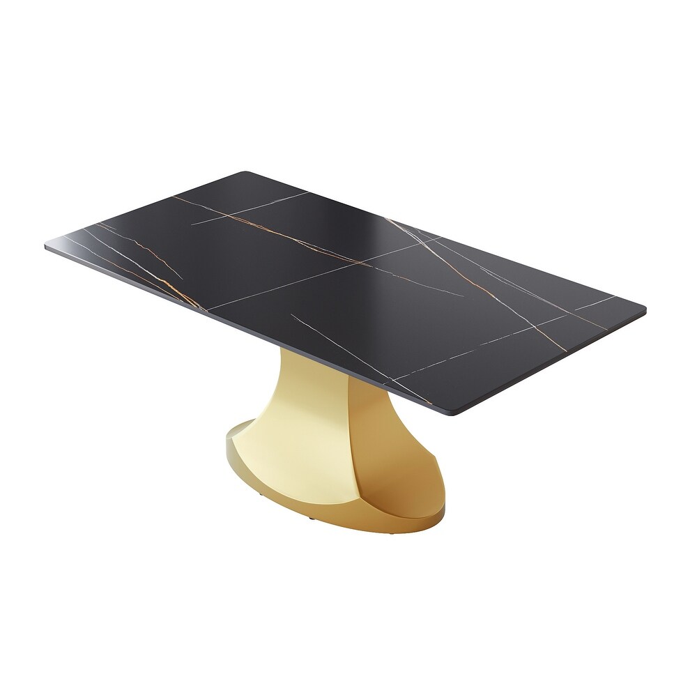 Rectangular Dining Table  Faux Marble Kitchen Dining Table with Gold Pedestal.