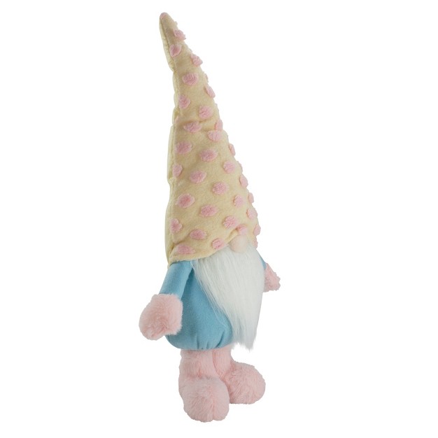 Blue And Pink Standing Spring Plush Gnome Figure With A Polka Dot Hat