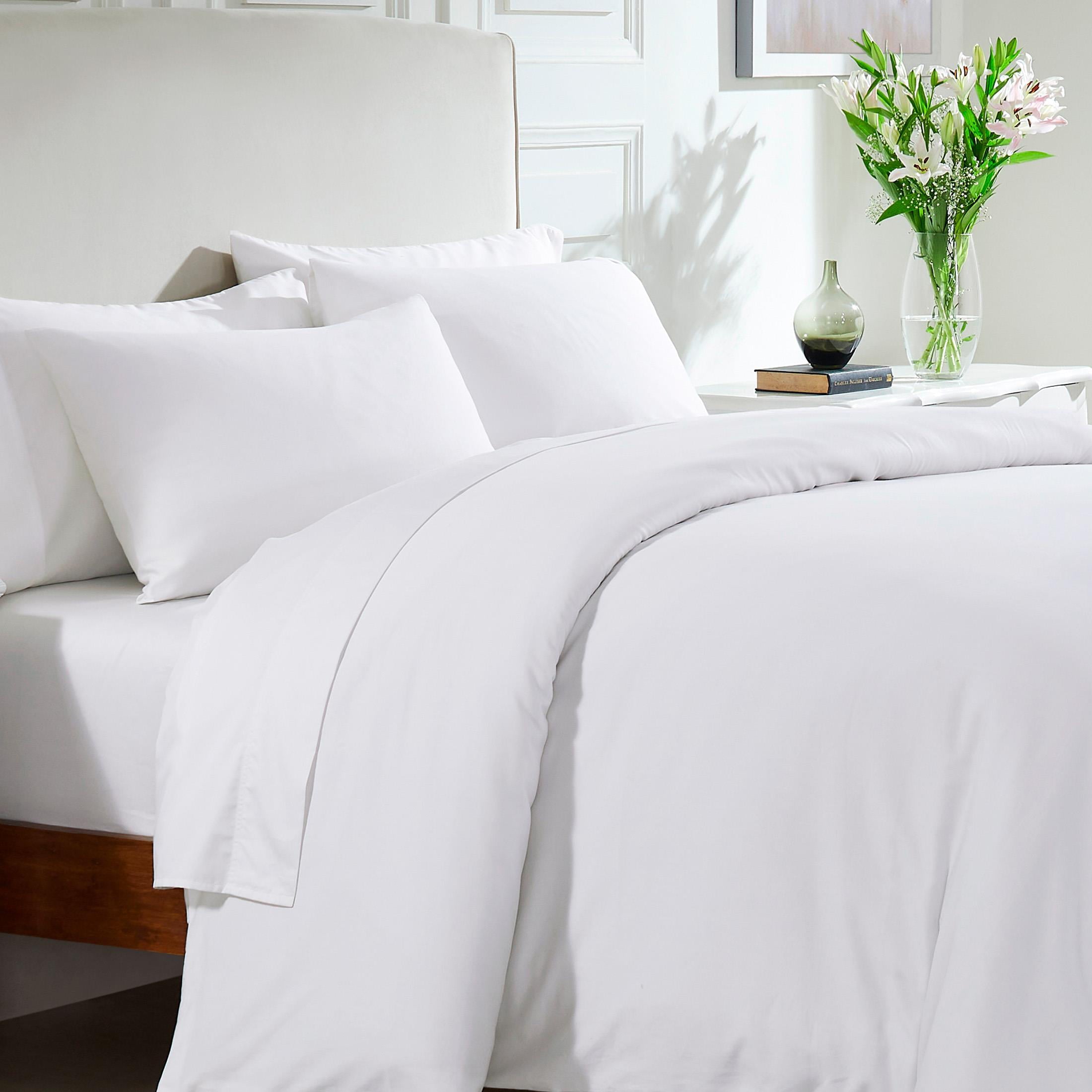 100% Real Cotton Duvet Cover - Premium 400 Thread Count， Comforter Cover， Smooth Sateen Weave， Button Closure and Corner Ties (1 Piece， Bright White， Full / Queen)