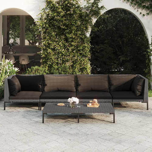 vidaXL Patio Lounge Set Outdoor Sectional Sofa 3 Piece Poly Rattan Dark Gray   Tropical   Outdoor Lounge Sets   by vidaXL LLC  Houzz