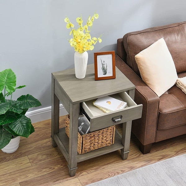 Nightstands Side Table with Drawer and Shelf 2-Tier