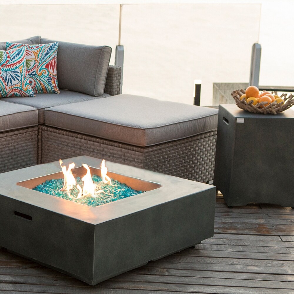 COSIEST 2 Piece Outdoor Square Green Patio Fire Table With Tank Cover