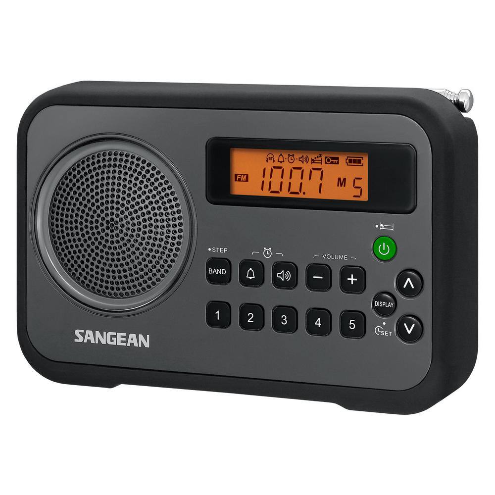 Sangean AMFM Stereo Portable Digital Radio Alarm Clock with Protective Bumper PR-D18BK