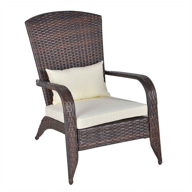 Outsunny Patio Adirondack Chair With All weather Rattan Wicker Soft Cushions Tall Curved Backrest For Deck Or Garden