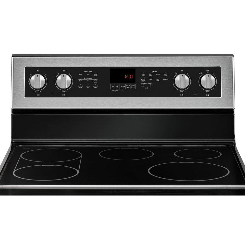 Maytag 6.7 cu. ft. Double Oven Electric Range with Convection Oven in Fingerprint Resistant Stainless Steel MET8800FZ