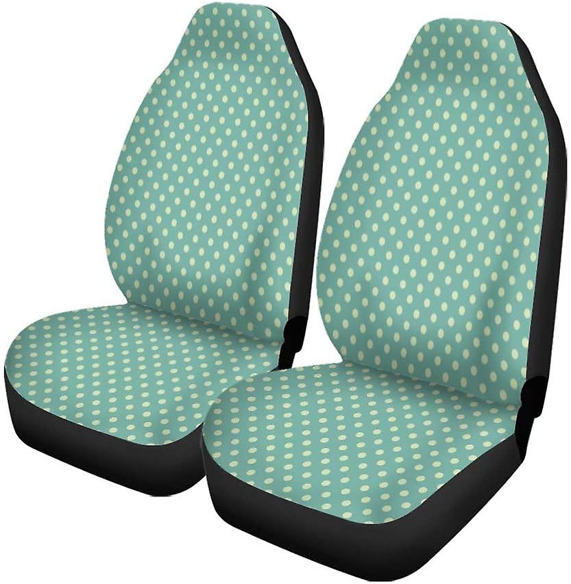 Set Of 2 Car Seat Covers Teal Polka Aqua Green Dot Pattern Vintage Vintage Abstract Universal Auto Front Seats Protector Fits