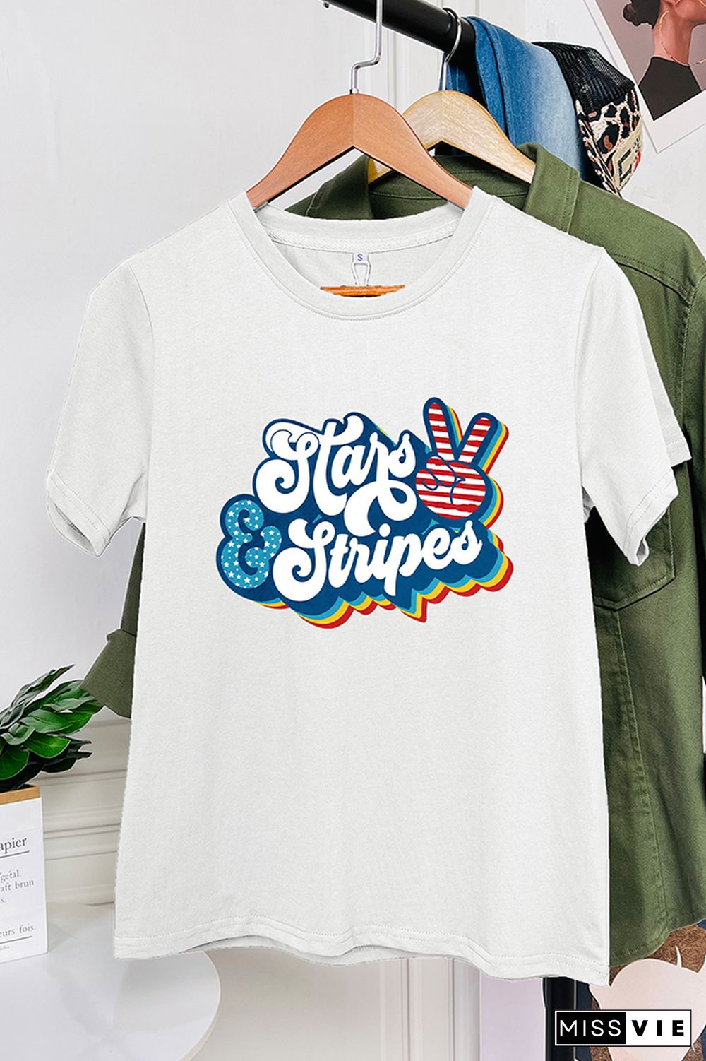 Stars & Stripes Retro Peace Graphic Tee Wholesale