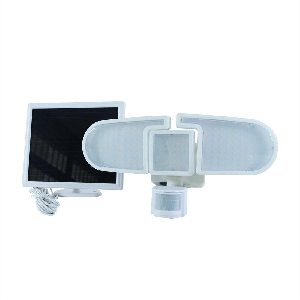 NATURE POWER 205 White Triple Head Solar Motion Activated Outdoor Security Integrated LED Flood Light (4-Pack) 22244