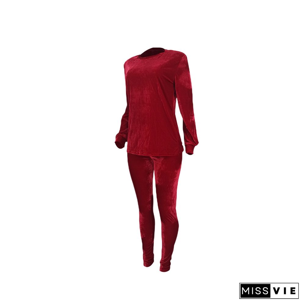 Velvet Tracksuits Long Sleeves T Shirt Pants Set