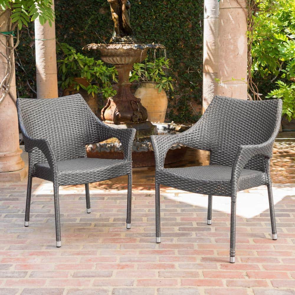 Noble House Cliff Grey Plastic Outdoor Dining Chair (Set of 2) 9394