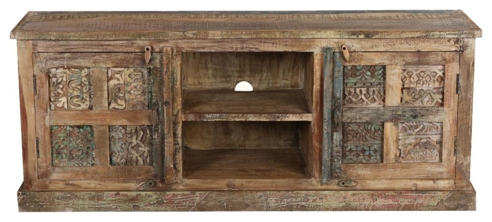 Morocco Rustic Reclaimed Wood TV Stand Media Cabinet   Farmhouse   Entertainment Centers And Tv Stands   by Sierra Living Concepts Inc  Houzz