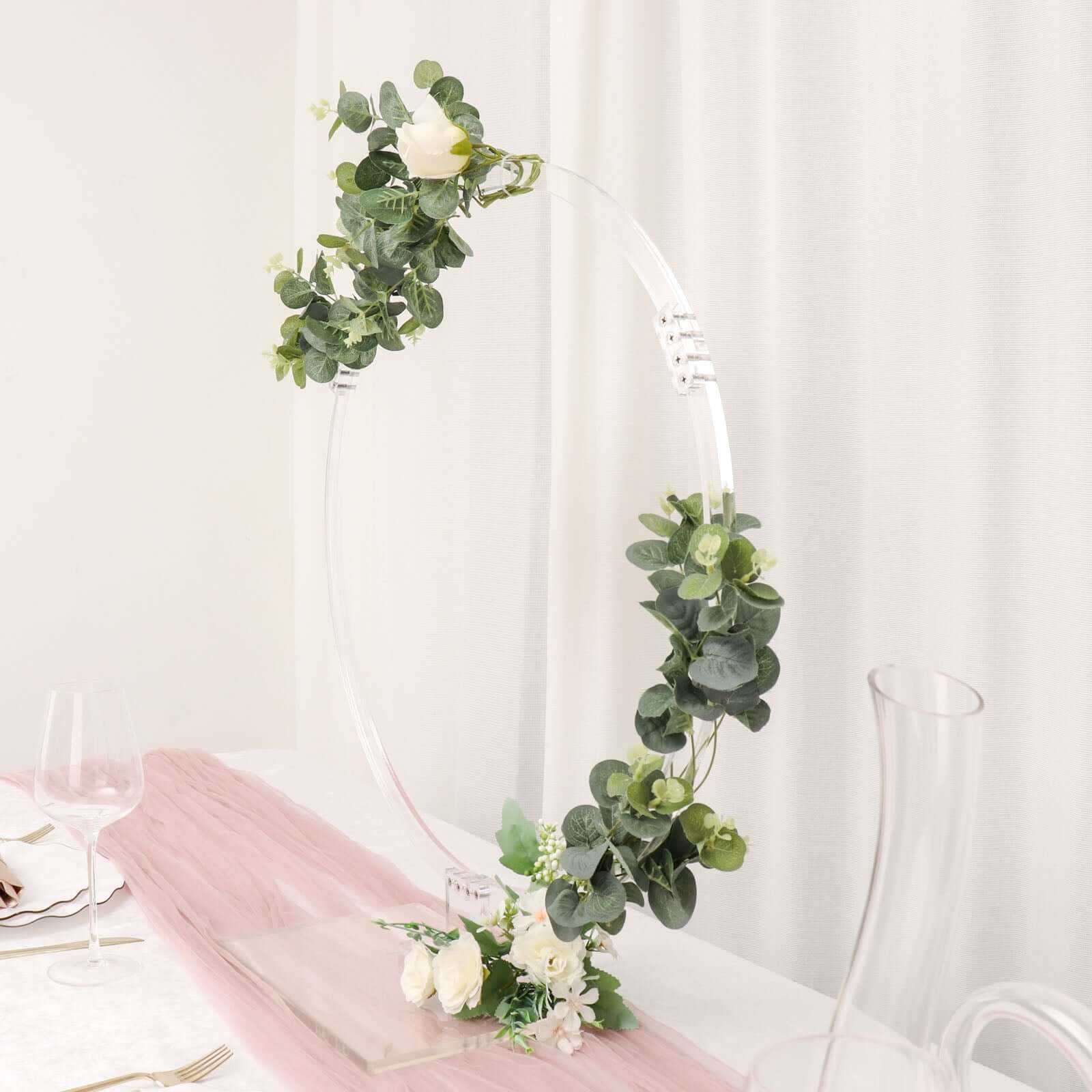 Clear Acrylic Table Wedding Arch Hoop Stand Centerpiece, Round Wreath Tabletop Decor 26