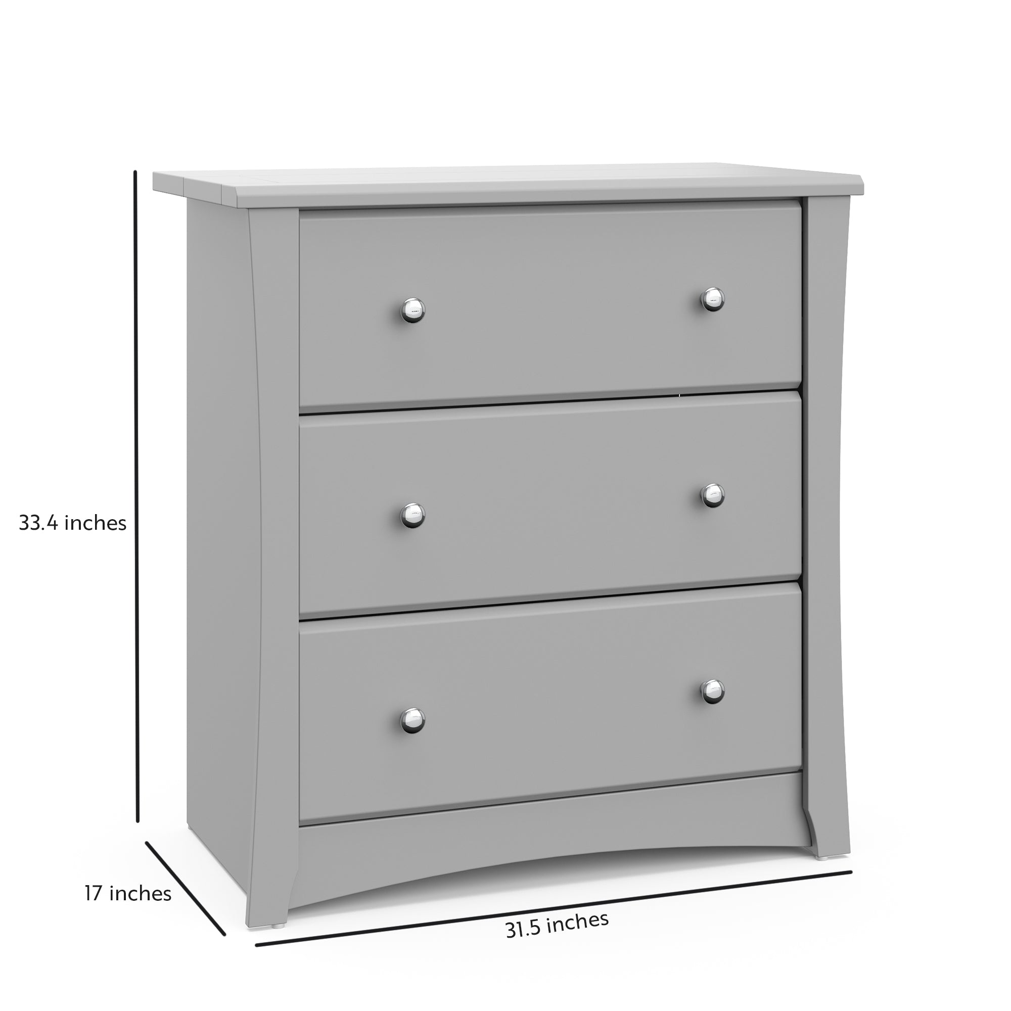 Storkcraft Crescent 3 Drawer Modern Vertical Dresser Pebble Gray Finish