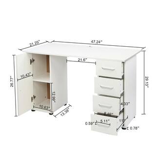 Outopee 47 in. Rectangular White Wood Computer Desk with 4-Drawers 931123567890