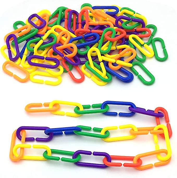 100 Piece Plastic C-clips Hooks Chain Links Rainbow C-links Children's Learning Toys Small Pet Rat Parrot Bird Toy Cage